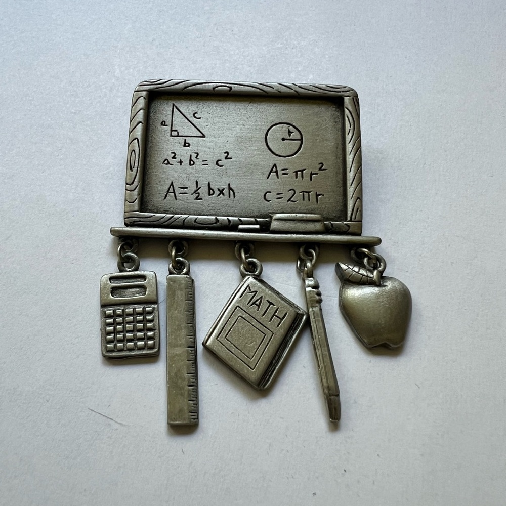 JJ Math Teacher Brooch With Dangling Charms - Picture 1 of 9